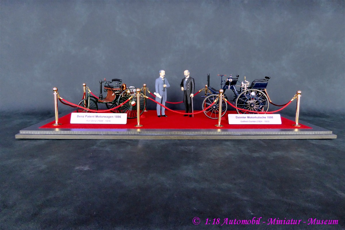 1:18 Benz Patent Motorwagen 1886 - Karl Benz & Daimler Motorkutsche 1886 - Gottlieb Daimler